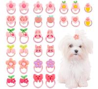 Alpinleux 30 Pcs Cute Dog Bows with Rubber Bands, Dog Bows Small Size Dog, Flower Dog Hair Accessories, Mix Style Handmade Ties for Yorkie, Maltese, Shih tzu, Daily, Holiday (Pink)