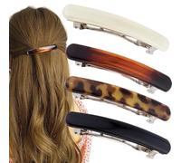 Alpinleux 4 Pcs 2.48'' Hair Barrettes for Women, Tortoise Shell Hair Barrettes for Women Fine Hair, French Barrette, Barrette for Thin hair (Oval, Leopard Color, Amber, White, Black)