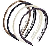 Alpinleux 4 Pcs Headband with Teeth, Comfortable Headbands for Women with Teeth, Fashion Comb Headband, Plastic Head Bands for Women's Hair Non Slip (4.3''×0.7'', Khaki, Coffee, Black, White)