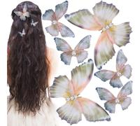 Alpinleux 8 Pcs Green Butterfly Clips, 3D Moving Wings Butterfly Hair Clips, Pearl Strong Hold Butterflies Hair Accessories, Fairy Hair Accessories for Women (2 Styles)