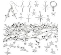 Alpinleux 80 Pcs Star Charm for Jewelry Making, Silver Metal Star Pendants with Loop, 3D Star Beads Dangle Pendants for Necklaces Bracelets Earrings Keychains - 4 Style
