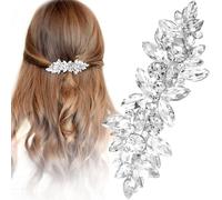 Alpinleux Rhinestone Hair Clips, Fancy Flower Hair Barrettes, Silver Bridal Hair Accessories, Sparkly Crystal Hair Pins for Wedding, Party, Daily Use, Bride (1 Pcs)