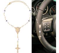Alpinleux Steering Wheel Rosary, Catholic Religious Rosary for Car, Pearl Steering Wheel Charm, Steering Wheel Rosary Charm, Cross for Car, Car Decor, Women, Men (Gold, 1 Pcs)