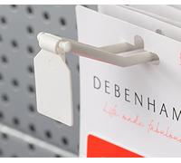 Alplas Pack of 100 Swing Tag Snap On Price Barcode Shop Sign Information Ticket Holder in White - Suitable for Supermarket Retail Stores Pop Up Shops - Takes up to 25 x 25mm Self Adhesive Label