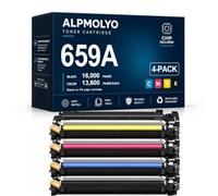 ALPMOLYO 659A High Yield Compatible Toner Cartridge Replacement for W2010A W2011A W2013A W2012A 659A, Fits HP Color LaserJet Enterprise M856dn 856x M776dn 77, 4 Pack Black Cyan Magenta Yellow,4 Pack