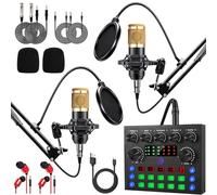ALPOWL Podcast Equipment Bundle for 2, Audio Interface with Cardioid Designer BM800 Mic for Gamer and All-in-One DJ Mixer, Perfect for Live Streaming, Singing, YouTube, Gaming