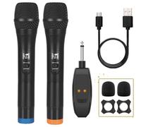 ALPOWL Wireless Microphone, UHF Dual Cordless Dynamic Mic System,Handheld Karaoke Microphone with Rechargeable Receiver(Auto Connect,160 ft Range) for Singing, Church, Speech, Wedding, Party (Black)