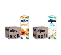 Alpro Almond Plant-Based Long Life Drink, Vegan & Dairy Free, 1L (Pack of 8) & Soya Plant-Based Long Life Drink, Vegan & Dairy Free, 1L (Pack of 8)