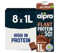 Alpro Chocolate Soya High Protein Plant-Based Long Life Drink, Vegan & Dairy Free, 1 Litre (Pack of 8)