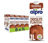Alpro Chocolate Soya Plant-Based Long Life Drink, Vegan & Dairy Free, 1L (Pack of 8)
