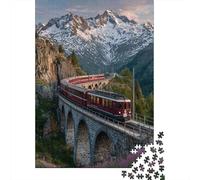 Alps 70x50cm/1000pcs Erwachsenenpuzzle - Red Train Crosses The Arched Bridge Erwachsenenpuzzle DIY-Puzzlespielzeug