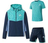 ALPS ATG Mens 3Pcs Sports T-Shirt, Shorts & Hooded Jacket Set - Lightweight, Super Stretch, Quick Dry, Breathable Activewear for Running, Gym, Training, JABAL Green, L