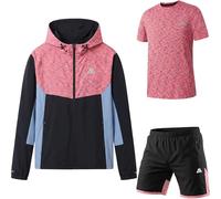 ALPS ATG Mens 3Pcs Sports T-Shirt, Shorts & Hooded Jacket Set - Lightweight, Super Stretch, Quick Dry, Breathable Activewear for Running, Gym, Training, JABAL Black, XXL
