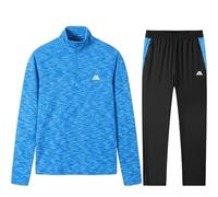 ALPS ATG Mens T-Shirt & Trousers Set Stretch Sports Long Sleeve 1/4 Zip - Lightweight Polyester, Quick Dry, Breathable Activewear for Running, Gym, Training, JABAL Blue, S