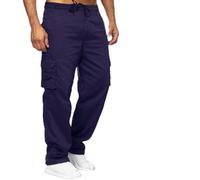 ALPS ATG Mens Thermal Fleece Lined Cargo Combat Trousers Elasticated Waist Walking Outdoor Hiking Multi Pockets Water Resistant Pants, Navy, L