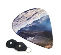 Alps Panorama Guitar Picks 6 Pcs, 0.46mm Thickness Celluloid Plectrum with Leather Picks Holder, Personalized Guitar Pick for Bass Electric Acoustic Guitars Lovers Gift