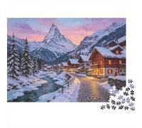 Alps Snow Mountain 1000 Piece Jigsaw Puzzle Winter Village Jigsaw Puzzle for Adults Relaxing Home Activity Gift 70x50cm/1000pcs