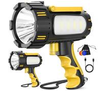 AlpsWolf Rechargeable Spotlight Flashlight, 100000 Lumen Super Bright Handheld Spotlight, IP68 Waterproof Searchlight with Foldable Stand & 3 Color Lens for Camping Hunting Emergency (Yellow, 2 Pack)