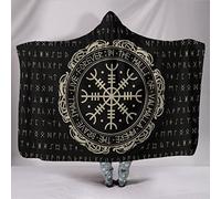 ALPTEC Norse Mythology Rune Hooded Blanket 3D Print Viking Throw Blanket Super Soft Wearable Cozy Plush Sherpa Flannel Travel Cape Wrap All Season Gift (Color : Helm of Awe, Size : 80x60in/150x200cm)
