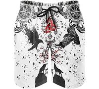 ALPTEC Summer Viking Swimming Shorts Norse Odin Raven And Compass Tattoo Beach Shorts Quick Dry Athletic Shorts With Pockets (Color : Crow, Size : XL)