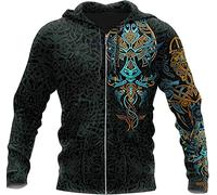 ALPTEC Viking Athletic Hoodies For Men Norse Myth Satan Graphic Pullover Sweatshirts Mens Novelty 3D Print Zipper Hoodies (Color : Zipper Hoodies, Size : L)