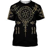 ALPTEC Viking Black Crewneck Tshirt Short Sleeve Norse Helm Of Awe Graphic T-shirts Casual Summer Gym Athletic Sport Tshirt (Color : Aegishjalmur, Size : 3XL)