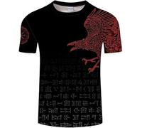 ALPTEC Viking Black T-shirt Short Sleeve Norse Odin Raven Crow Tattoo Workout T-shirts Summer Casual Couple Quick Dry Tshirt (Color : B, Size : M)