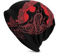 ALPTEC Viking Fenrir Wolf Beanie Hat Norse Myth Wolf Tattoo Graphic 3d Couples Beanie Hat Unisex Thin Bonnet Slouchy Hats (Color : F, Size : Get Two)