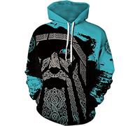 ALPTEC Viking Hoodies For Men Odin Raven Rune Wolf Hoodies Novelty Norse Mythology 3D Print Hoodies Pullover Sweatshirt (Color : God Odin, Size : 3XL)