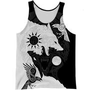 ALPTEC Viking Odin Raven Tank Tops Norse Myth Crow Fenrir Wolf Totem Sleeveless Top Summer Quick Dry Sport Running Tank Tops (Color : Wolf A, Size : 4XL)