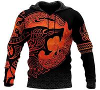 ALPTEC Wolf Hoodies For Men Viking Hoodie Pullover 3D Hoodies Norse Mythology Fenrir Wolf Tattoo Men Viking Clothes Set (Color : Hoodie, Size : S)