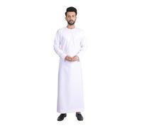 alqasswa Mens Omani Thobe Classic Jubba Many Colours Zipped Islamic Arabic Clothing (White Matte, 58XL)