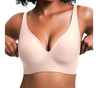 ALQFHFY Deep V Bras for Women,Jelly Wireless Bra for Womens,Push Up Seamless Bralettes T-Shirt Bras,Comfortable Wireless Plunge T Shirt Bra with Adjustable Straps Nude