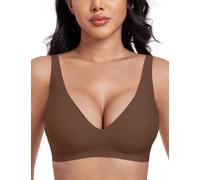 ALQFHFY Deep V Bras for Women,Jelly Wireless Bra for Womens,Push Up Seamless Bralettes T-Shirt Bras,Comfortable Wireless Plunge T Shirt Bra with Adjustable Straps Coffee