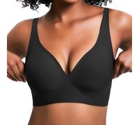 ALQFHFY Deep V Bras for Women,Jelly Wireless Bra for Womens,Push Up Seamless Bralettes T-Shirt Bras,Comfortable Wireless Plunge T Shirt Bra with Adjustable Straps Black