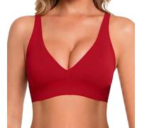 ALQFHFY Deep V Bras for Women,Jelly Wireless Bra for Womens,Push Up Seamless Bralettes T-Shirt Bras,Comfortable Wireless Plunge T Shirt Bra with Adjustable Straps Red