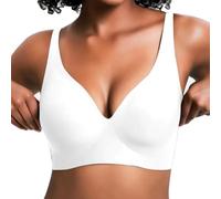 ALQFHFY Deep V Bras for Women,Jelly Wireless Bra for Womens,Push Up Seamless Bralettes T-Shirt Bras,Comfortable Wireless Plunge T Shirt Bra with Adjustable Straps White