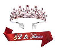 ALRBE TIN 52nd Birthday Sash and Tiara Kit 52 Fabulous Birthday Sash and Tiara Red Sash and Red Tiara for Happy 52nd Birthday Party Supplies and Decorations Birthday Gifts