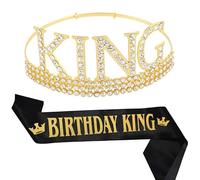 ALRBE TIN Tiara and Sash Set for Men's Birthday Party, King Theme, Black Sash, Glitter Tiara