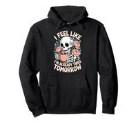 Already Tired Tomorrow, Fun Floral Skeleton with Coffee Mug Pullover Hoodie