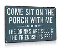 ALREAR Front Porch Signs Decor Outdoor Aluminum Metal Sign Vintage Camping Decorations, 12" X 16" Come Sit On The Porch with Me Funny Sayings