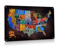 ALREAR Vintage Plaque Poster Garage Bar Home Wall Decor, USA Map Route 66 License Plate Metal Sign Aluminum 8x12 inches