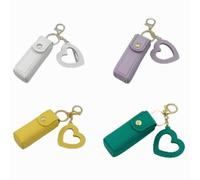 Alrens 4Pcs Macaron Lipstick Holder with Mirror Lip Balm Keyring Set Lipstick Case for Women Key Holder Pouch Pink Lipgloss Organiser Gift White Purple Yellow Green