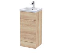Alrewas Contemporary 1 Door Floor Standing Vanity Unit with Basin, Bleached Oak, 400mm