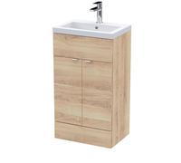 Alrewas Contemporary 2 Door Floor Standing Vanity Unit with Basin, Bleached Oak, 500mm