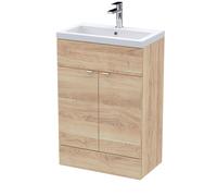 Alrewas Contemporary 2 Door Floor Standing Vanity Unit with Basin, Bleached Oak, 600mm