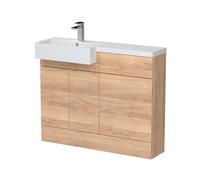 Alrewas Contemporary 2 Door Left-Hand Floor Standing Combination Unit with Basin, Bleached Oak, 1100mm