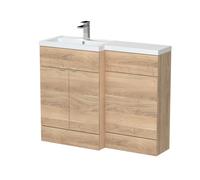Alrewas Contemporary 2 Door Left-Hand Floor Standing Combination Unit with Basin, Bleached Oak, 1100mm
