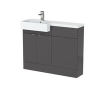Alrewas Contemporary 2 Door Left-Hand Floor Standing Combination Unit with Basin, Gloss Grey, 1100mm