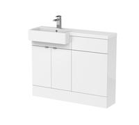 Alrewas Contemporary 2 Door Left-Hand Floor Standing Combination Unit with Polymarble Basin, Gloss White, 1100mm